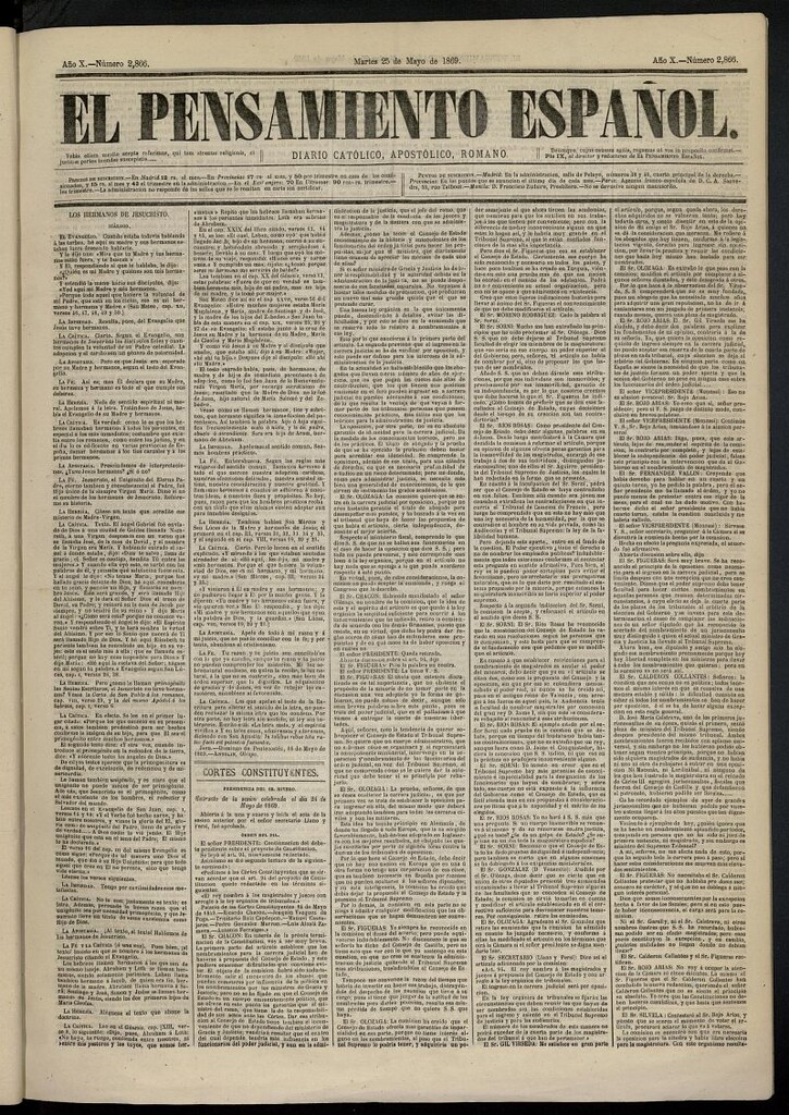 Miniatura de El Pensamiento Español del 25 de mayo de 1869, nº 2866