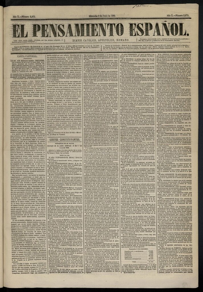 Miniatura de El Pensamiento Español del 2 de junio de 1869, nº 2872