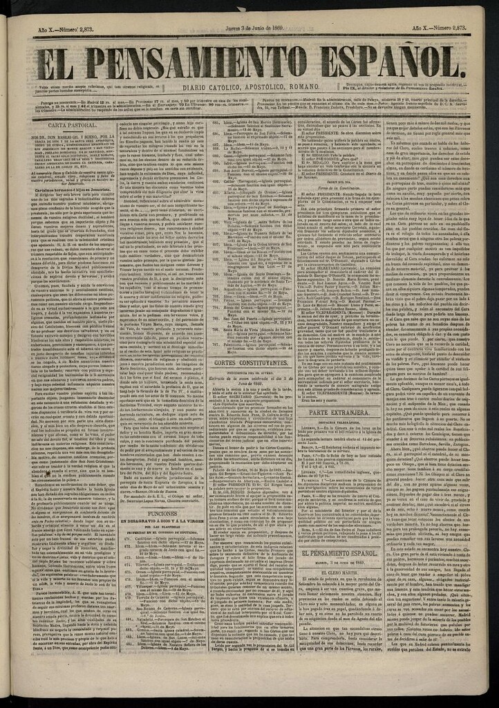 Miniatura de El Pensamiento Español del 3 de junio de 1869, nº 2873