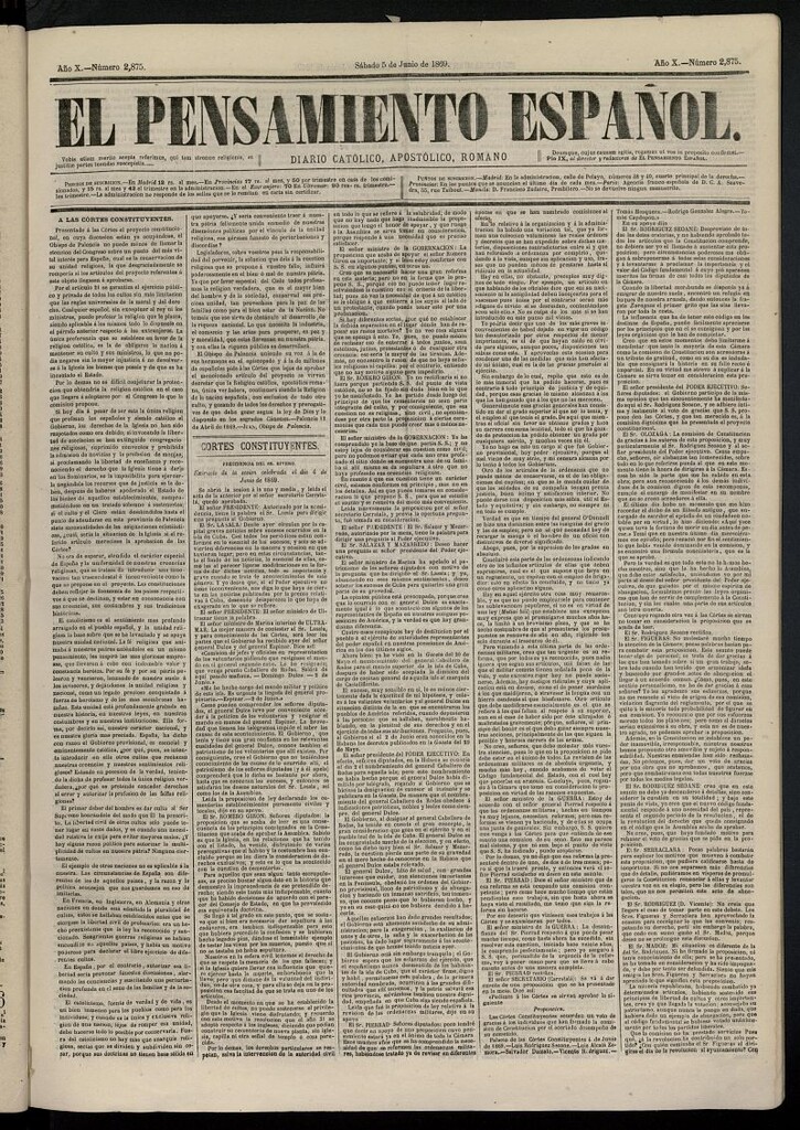 Miniatura de El Pensamiento Español del 5 de junio de 1869, nº 2875