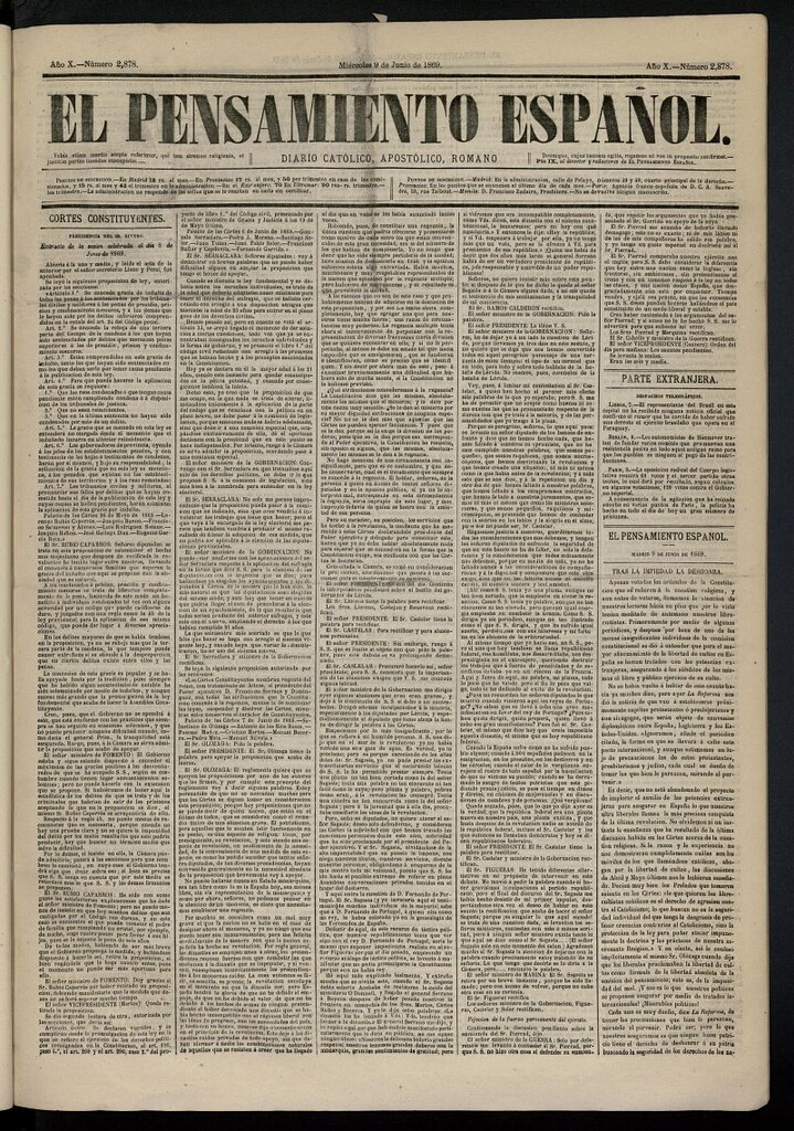 Miniatura de El Pensamiento Español del 9 de junio de 1869, nº 2878