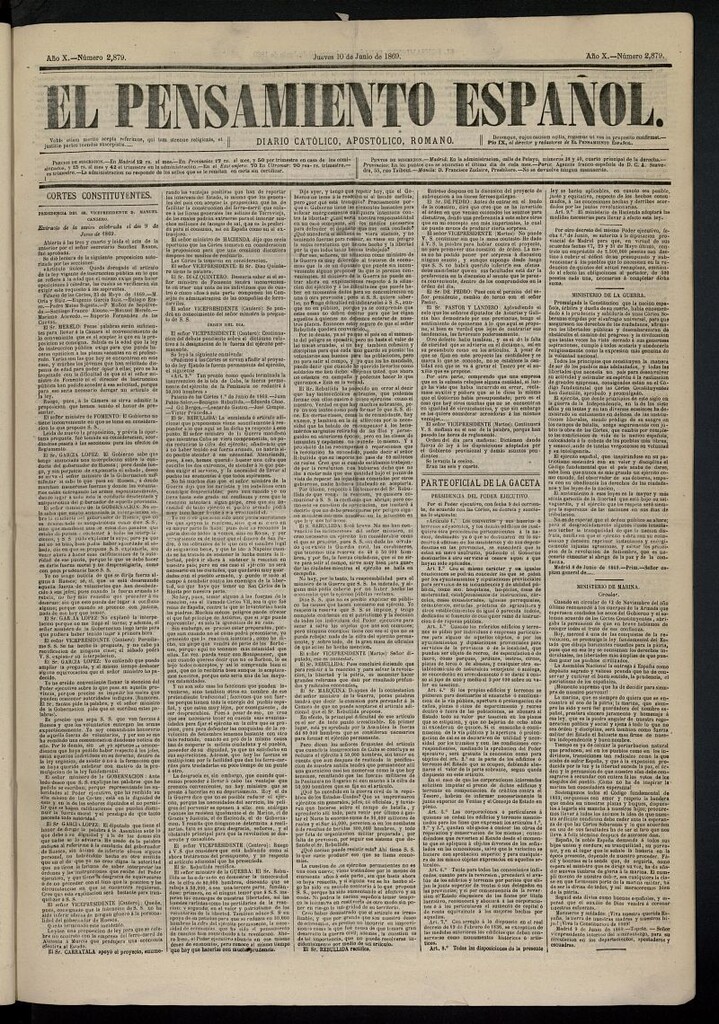 Miniatura de El Pensamiento Español del 10 de junio de 1869, nº 2879