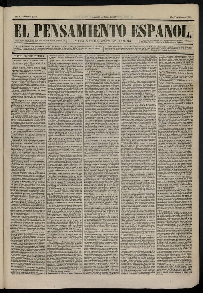 Miniatura de El Pensamiento Español del 21 de junio de 1869, nº 2888