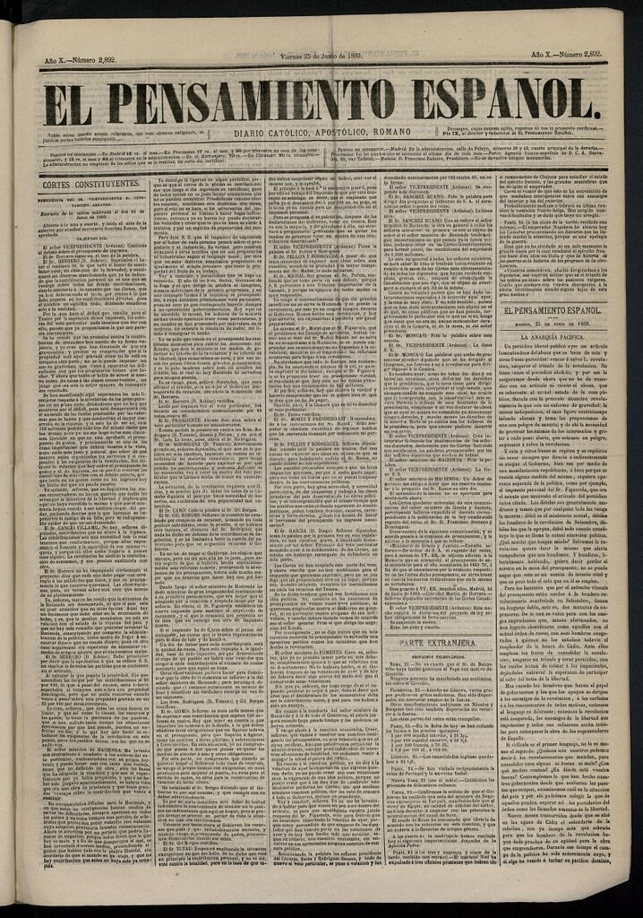 Miniatura de El Pensamiento Español del 25 de junio de 1869, nº 2892