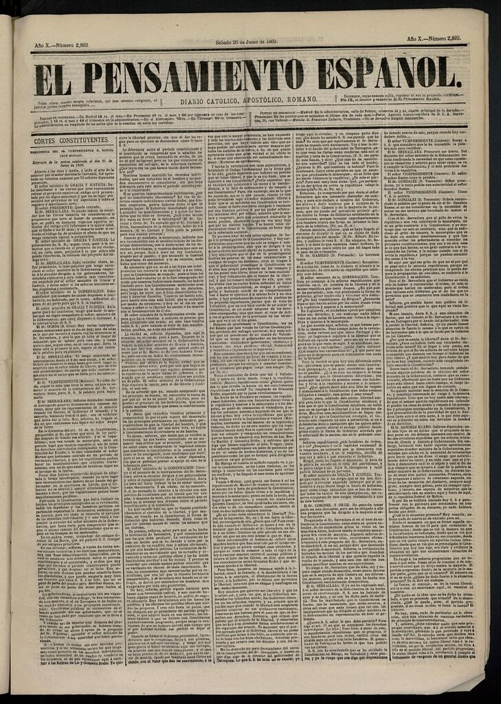 Miniatura de El Pensamiento Españoldel 26 de junio de 1869, nº 2893