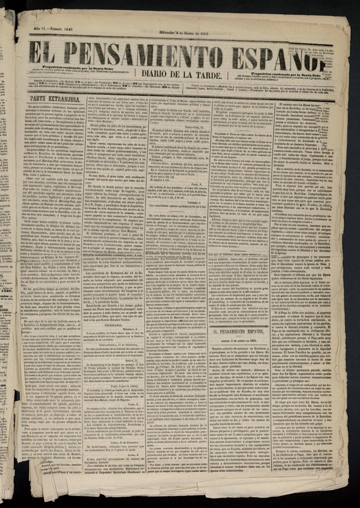 Miniatura de El Pensamiento Español del 4 de enero de 1865, nº 1540