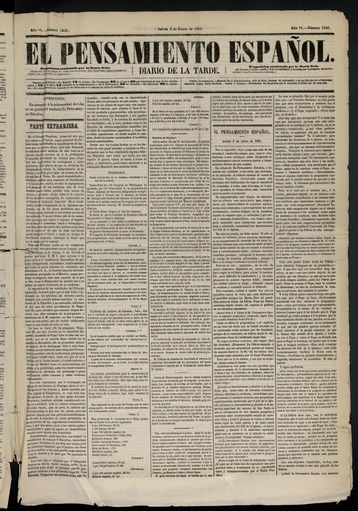 Miniatura de El Pensamiento Español del 5 de enero de 1865, nº 1541