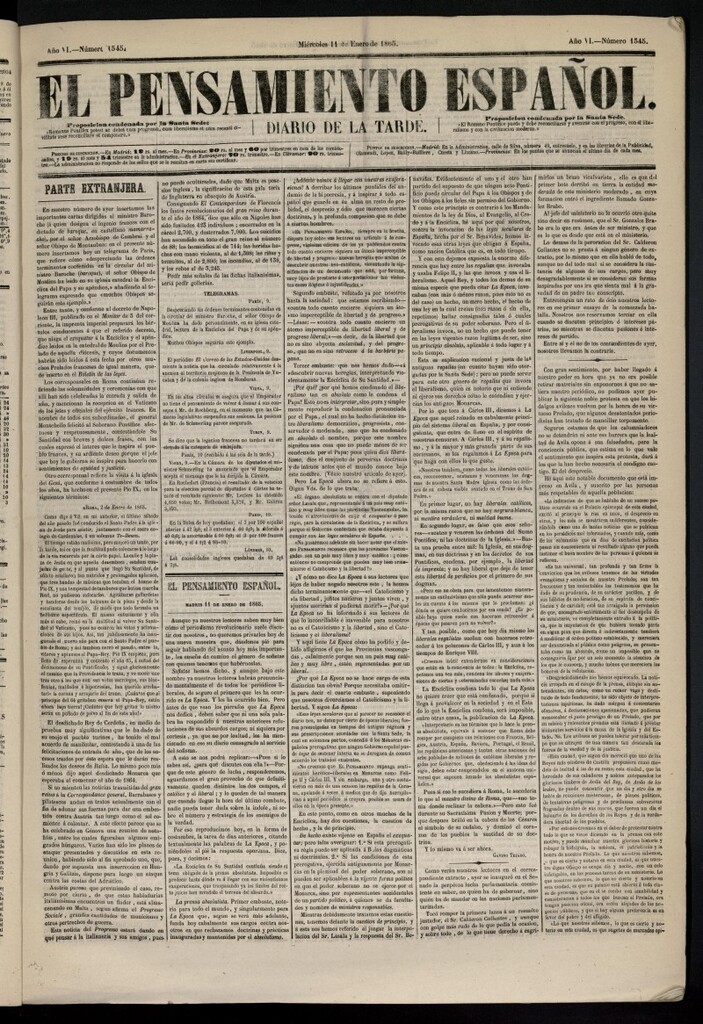 Miniatura de El Pensamiento Español del 11 de enero de 1865, nº 1545