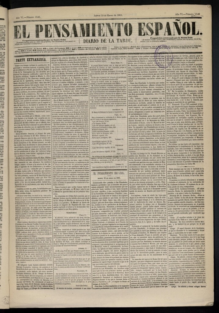 Miniatura de El Pensamiento Español del 12 de enero de 1865, nº 1546