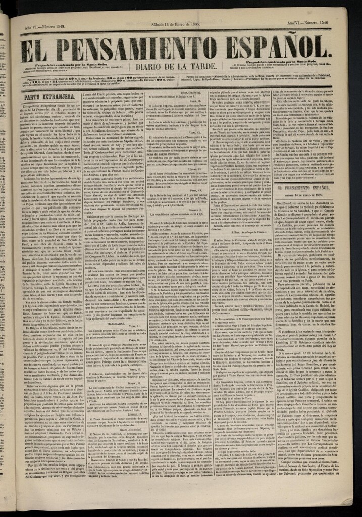 Miniatura de El Pensamiento Español del 14 de enero de 1865, nº 1548