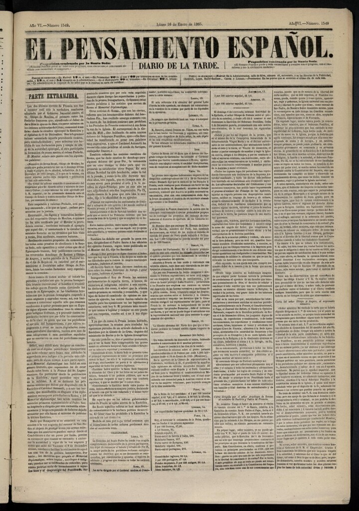 Miniatura de El Pensamiento Español del 16 de enero de 1865, nº 1549