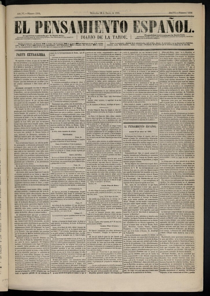 Miniatura de El Pensamiento Español del 18 de enero de 1865, nº 1551
