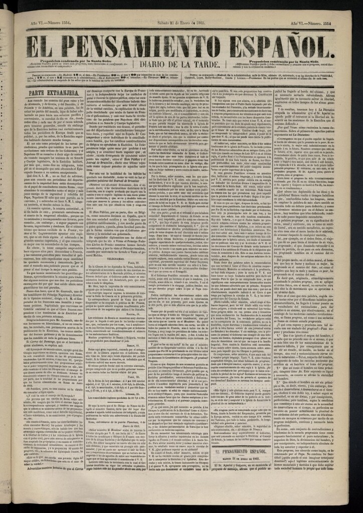 Miniatura de El Pensamiento Español del 21 de enero de 1865, nº 1554