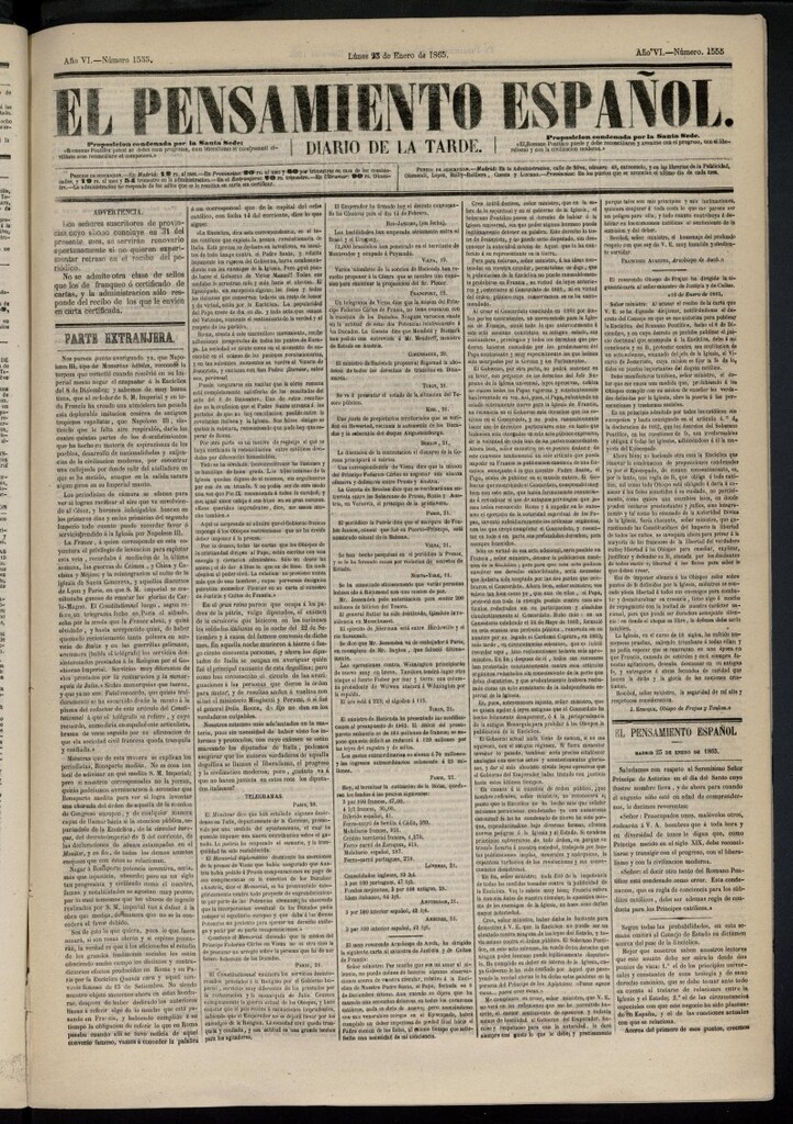 Miniatura de El Pensamiento Español del 23 de enero de 1865, nº 1555