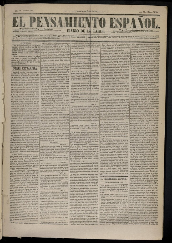 Miniatura de El Pensamiento Español del 30 de enero de 1865, nº 1561