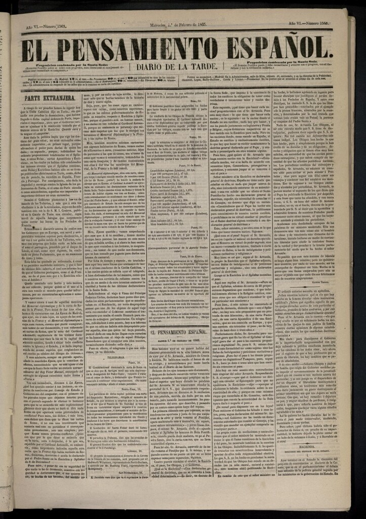 Miniatura de El Pensamiento Español del 1 de febrero de 1865, nº 1563