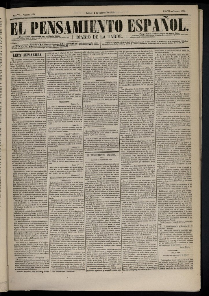 Miniatura de El Pensamiento Español del 2 de febrero de 1865, nº 1564