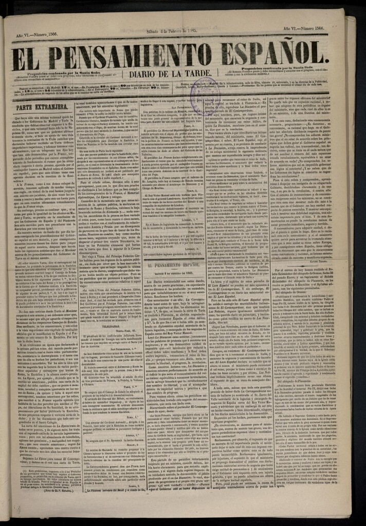 Miniatura de El Pensamiento Español del 4 de febrero de 1865, nº 1566