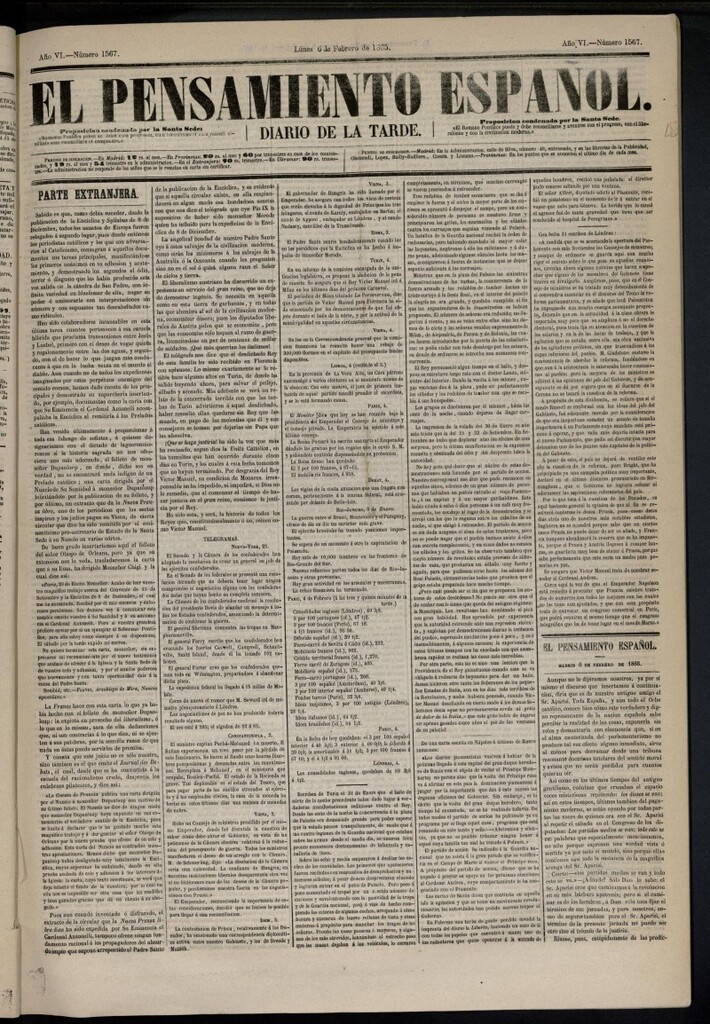 Miniatura de El Pensamiento Español del 6 de febrero de 1865, nº 1567