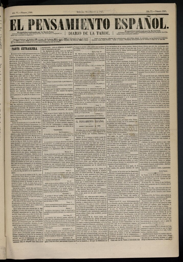 Miniatura de El Pensamiento Español del 8 de febrero de 1865, nº 1569