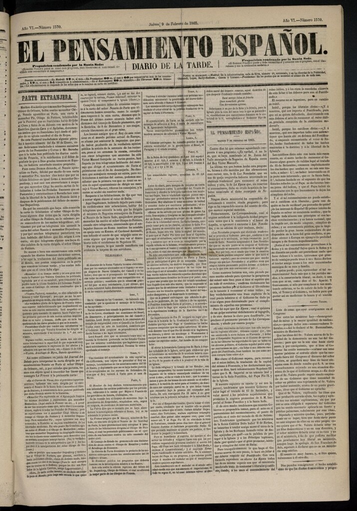 Miniatura de El Pensamiento Español del 9 de febrero de 1865, nº 1570