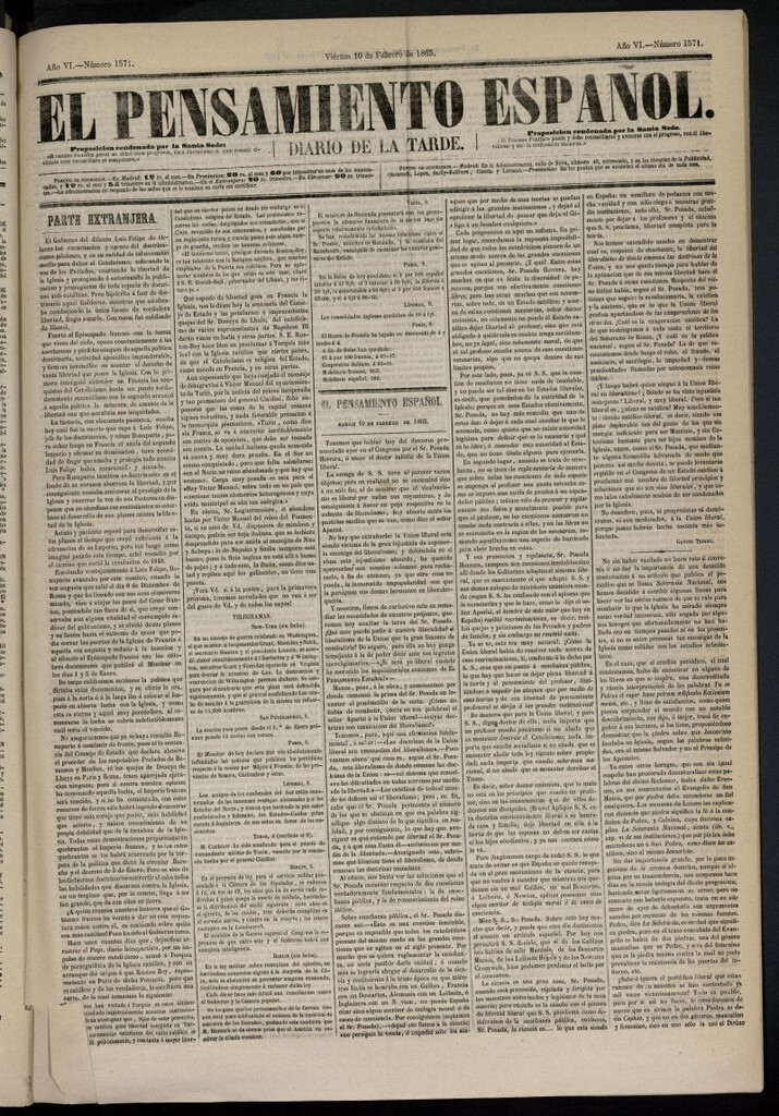 Miniatura de El Pensamiento Español del 10 de febrero de 1865, nº 1571