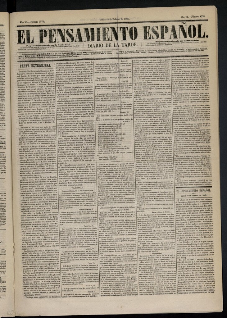 Miniatura de El Pensamiento Español del 13 de febrero de 1865, nº 1573