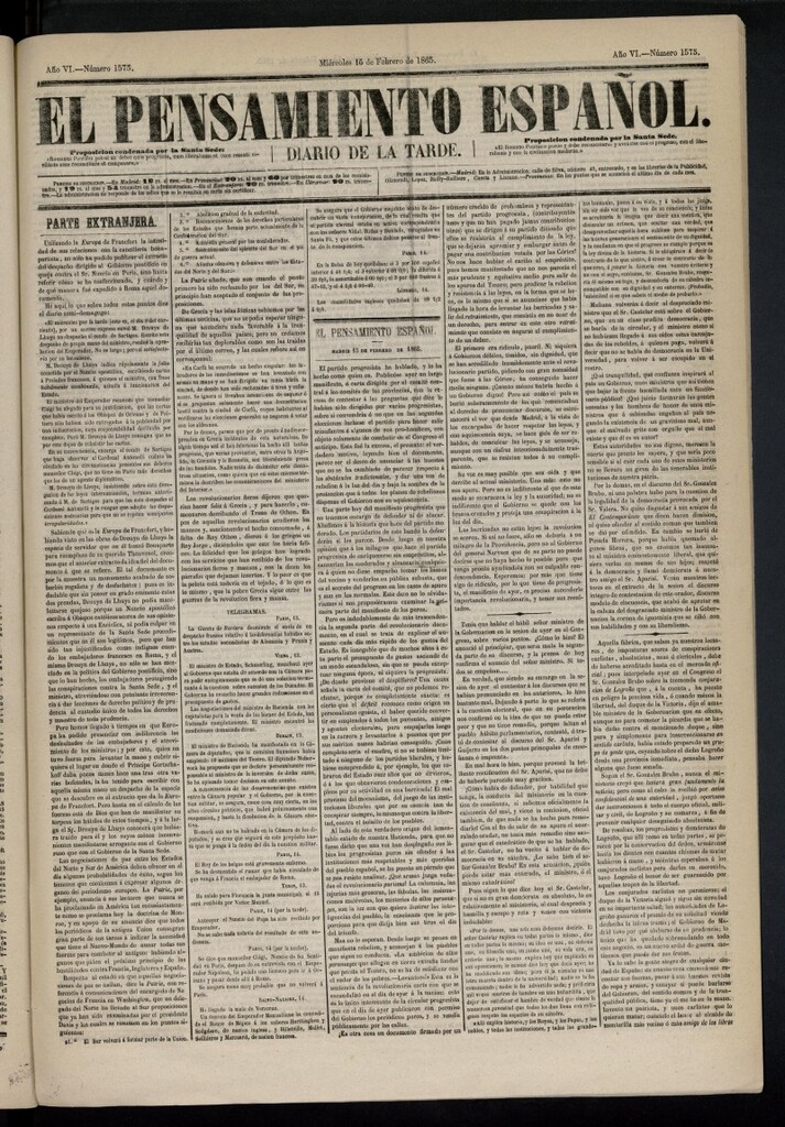 Miniatura de El Pensamiento Español del 15 de febrero de 1865, nº 1575