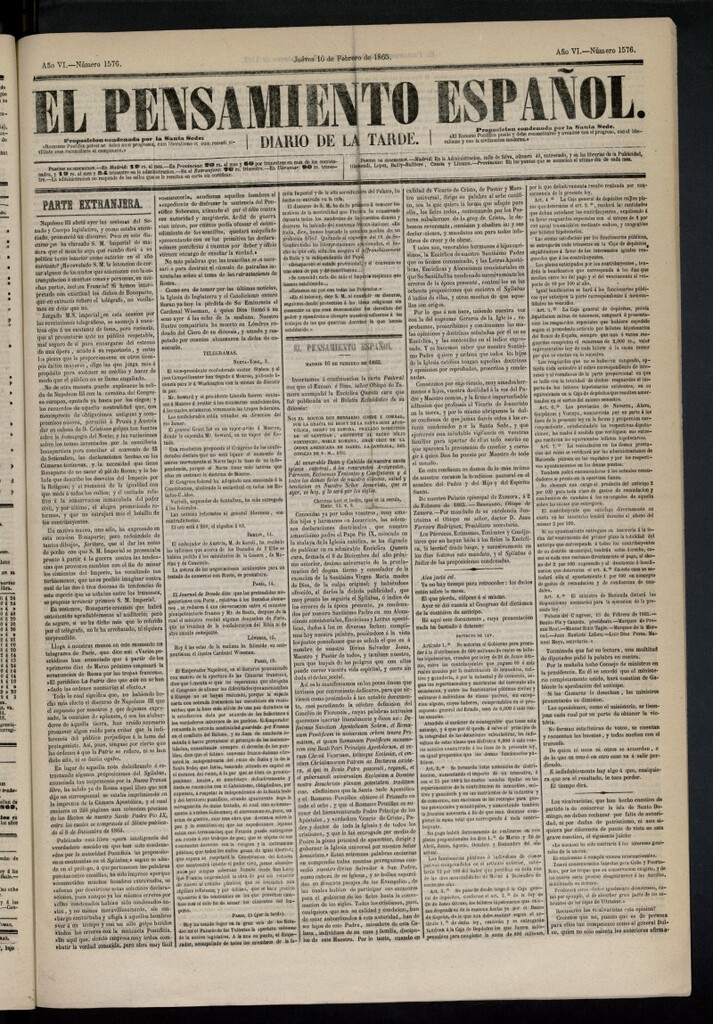 Miniatura de El Pensamiento Español del 16 de febrero de 1865, nº 1576