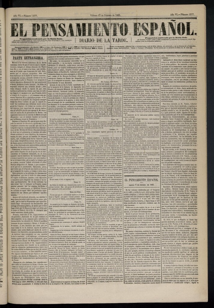 Miniatura de El Pensamiento Español del 17 de febrero de 1865, nº 1577