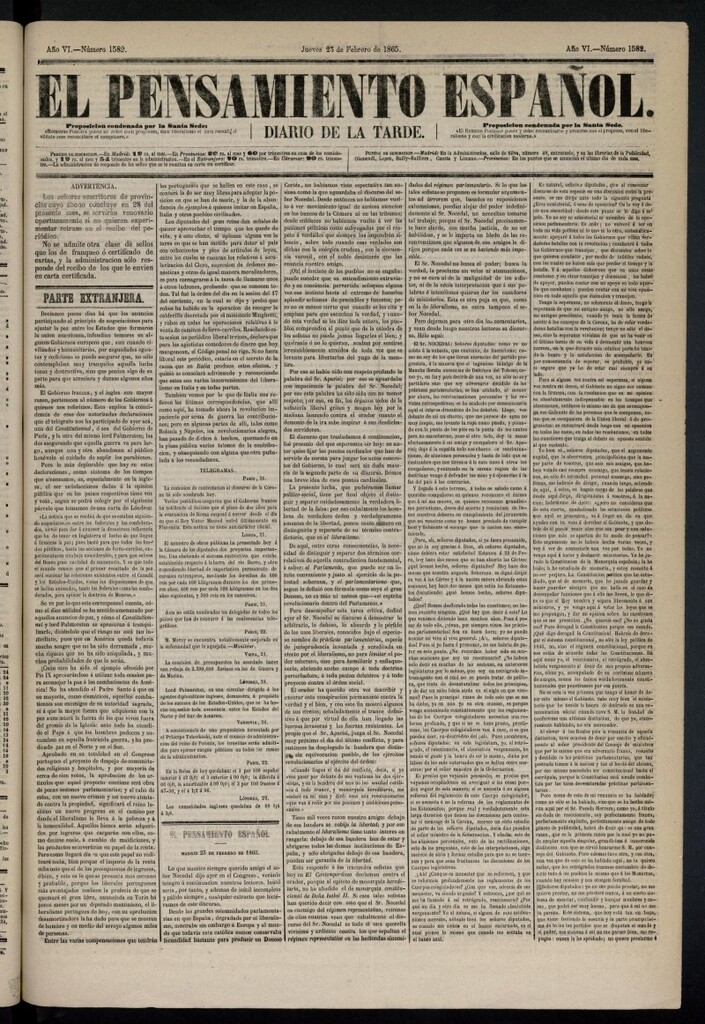 Miniatura de El Pensamiento Español del 23 de febrero de 1865, nº 1582
