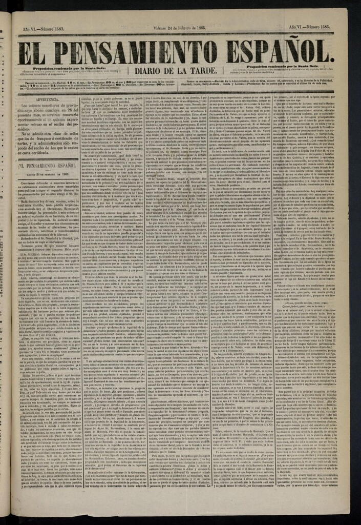 Miniatura de El Pensamiento Español del 24 de febrero de 1865, nº 1583