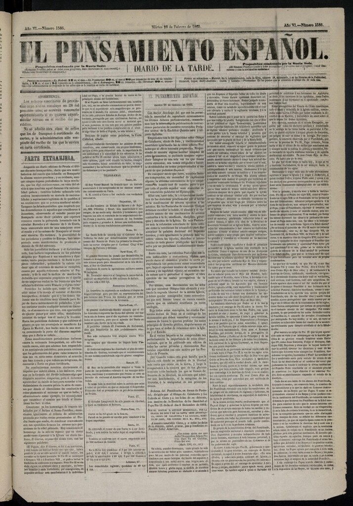Miniatura de El Pensamiento Español del 28 de febrero de 1865, nº 1586