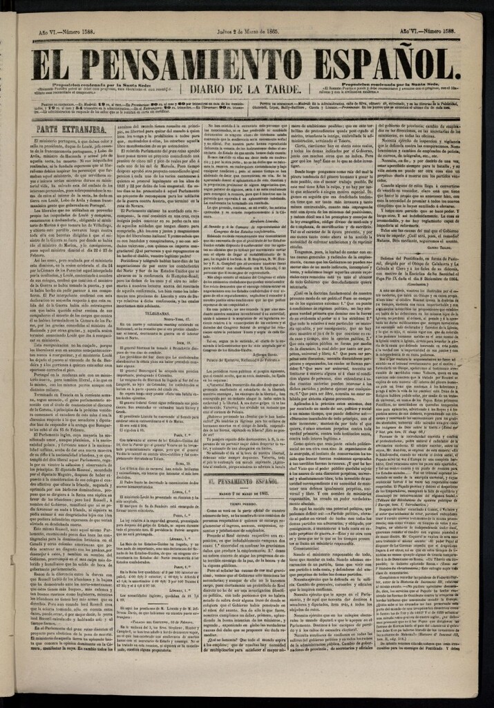 Miniatura de El Pensamiento Español del 2 de marzo de 1865, nº 1588