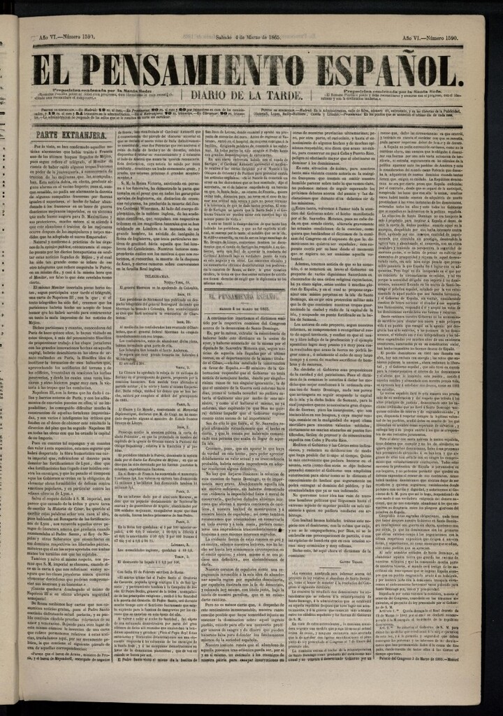 Miniatura de El Pensamiento Español del 4 de marzo de 1865, nº 1590