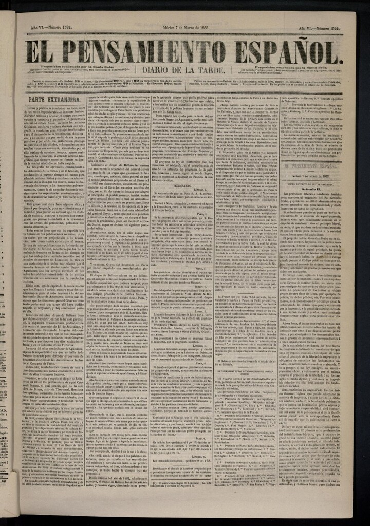 Miniatura de El Pensamiento Español del 7 de marzo de 1865, nº 1592