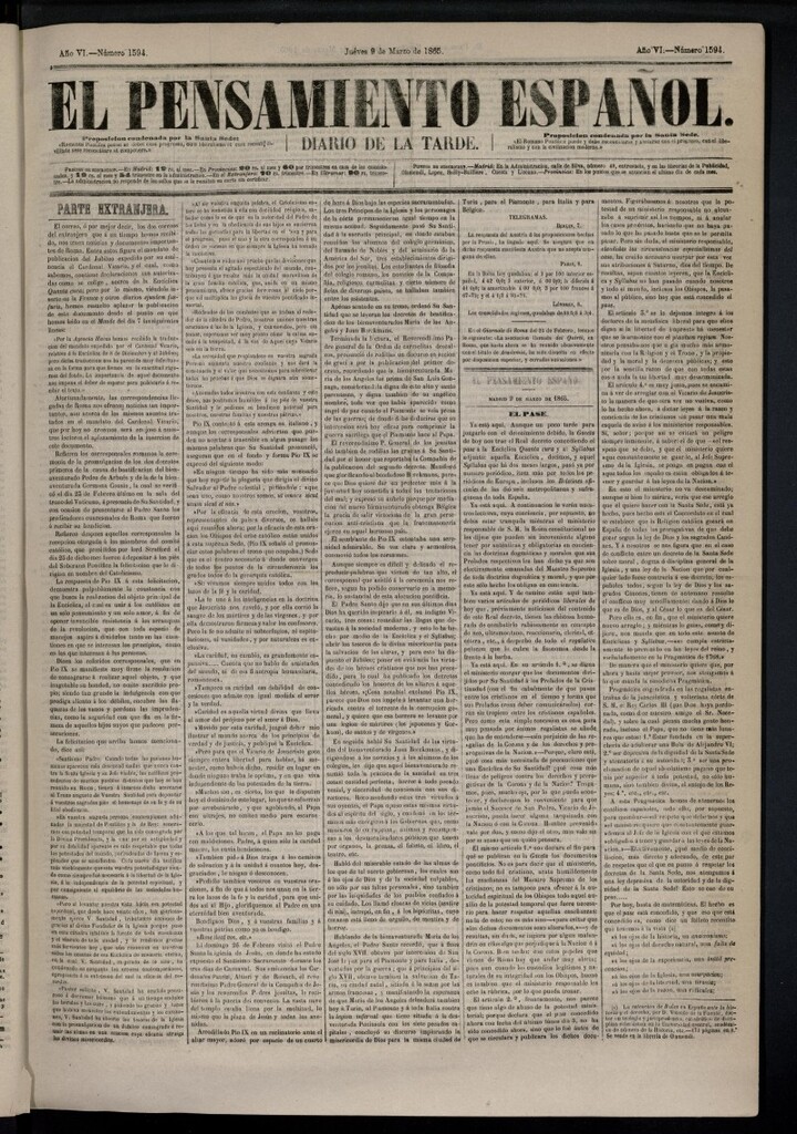 Miniatura de El Pensamiento Español del 9 de marzo de 1865, nº 1594