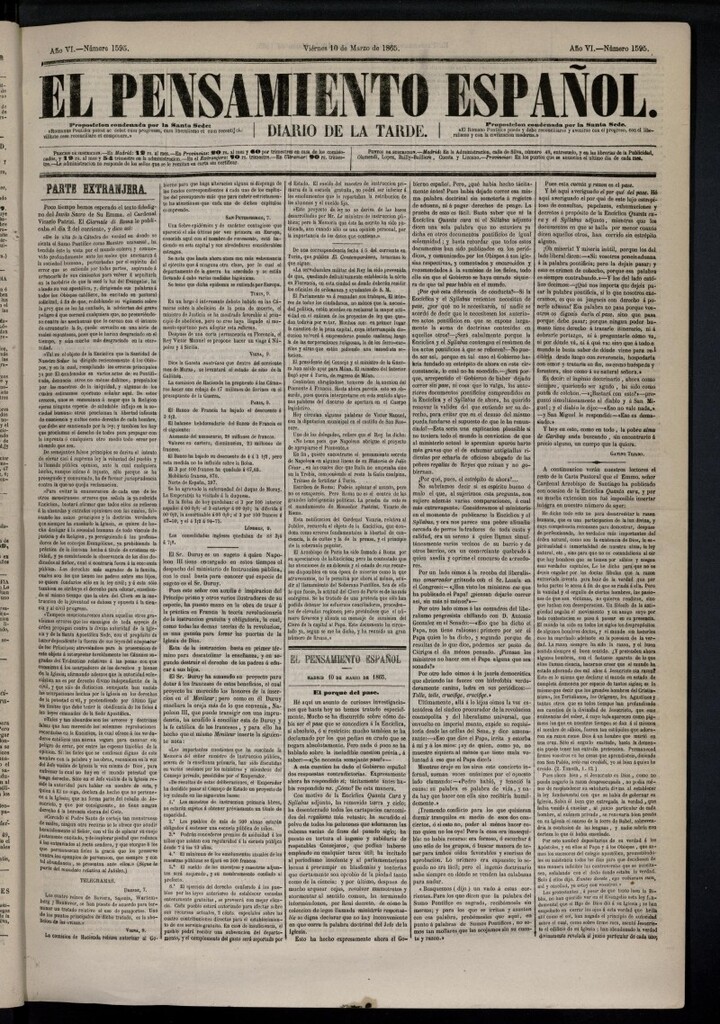 Miniatura de El Pensamiento Español del 10 de marzo de 1865, nº 1595