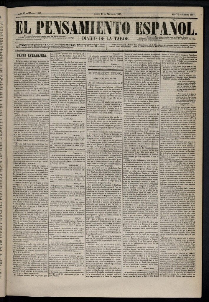 Miniatura de El Pensamiento Español del 13 de marzo de 1865, nº 1597