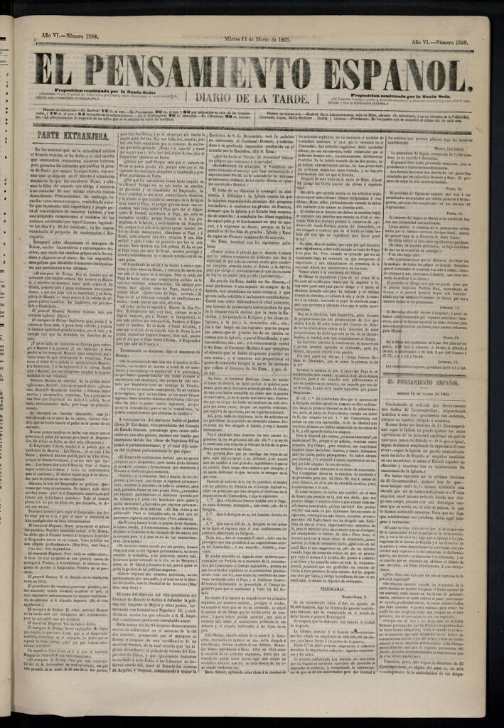 Miniatura de El Pensamiento Español del 14 de marzo de 1865, nº 1598