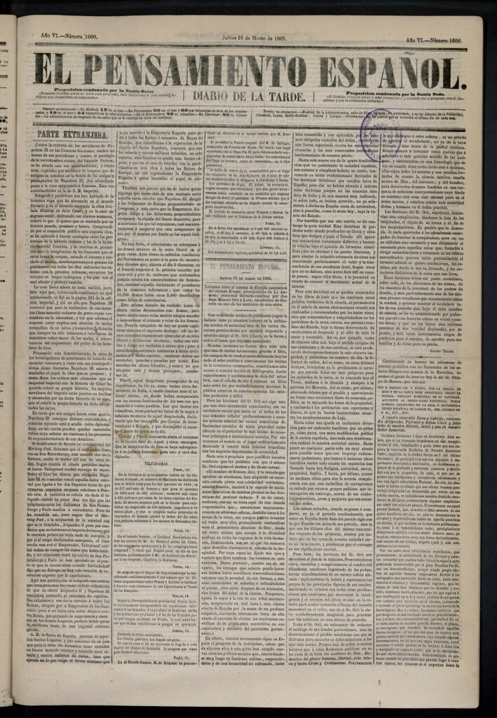 Miniatura de El Pensamiento Español del 16 de marzo de 1865, nº 1600
