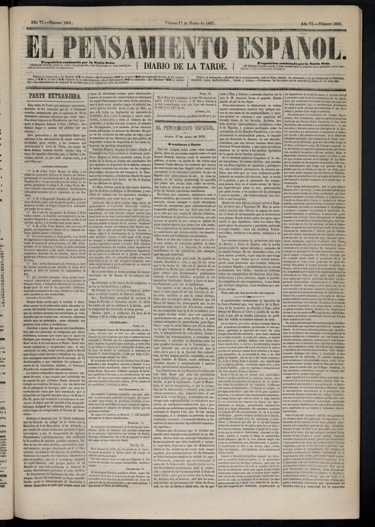 Miniatura de El Pensamiento Español el 17 de marzo de 1865, nº 1601