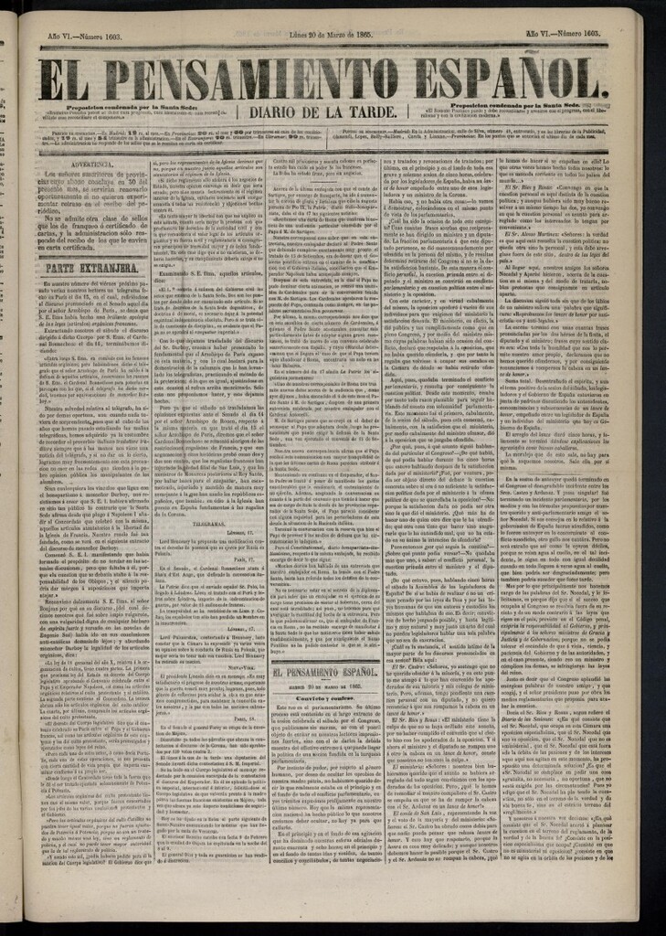 Miniatura de El Pensamiento Español del 20 de marzo de 1865, nº 1603