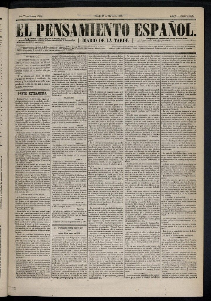 Miniatura de El Pensamiento Español del 25 de marzo de 1865, nº 1608