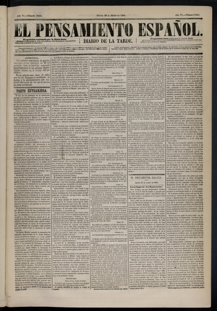 Miniatura de El Pensamiento Español del 28 de marzo de 1865, nº 1610