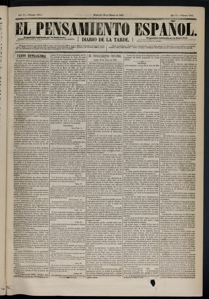 Miniatura de El Pensamiento Español del 29 de marzo de 1865, nº 1611