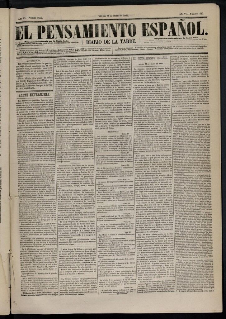 Miniatura de El Pensamiento Español del 31 de marzo de 1865, nº 1613