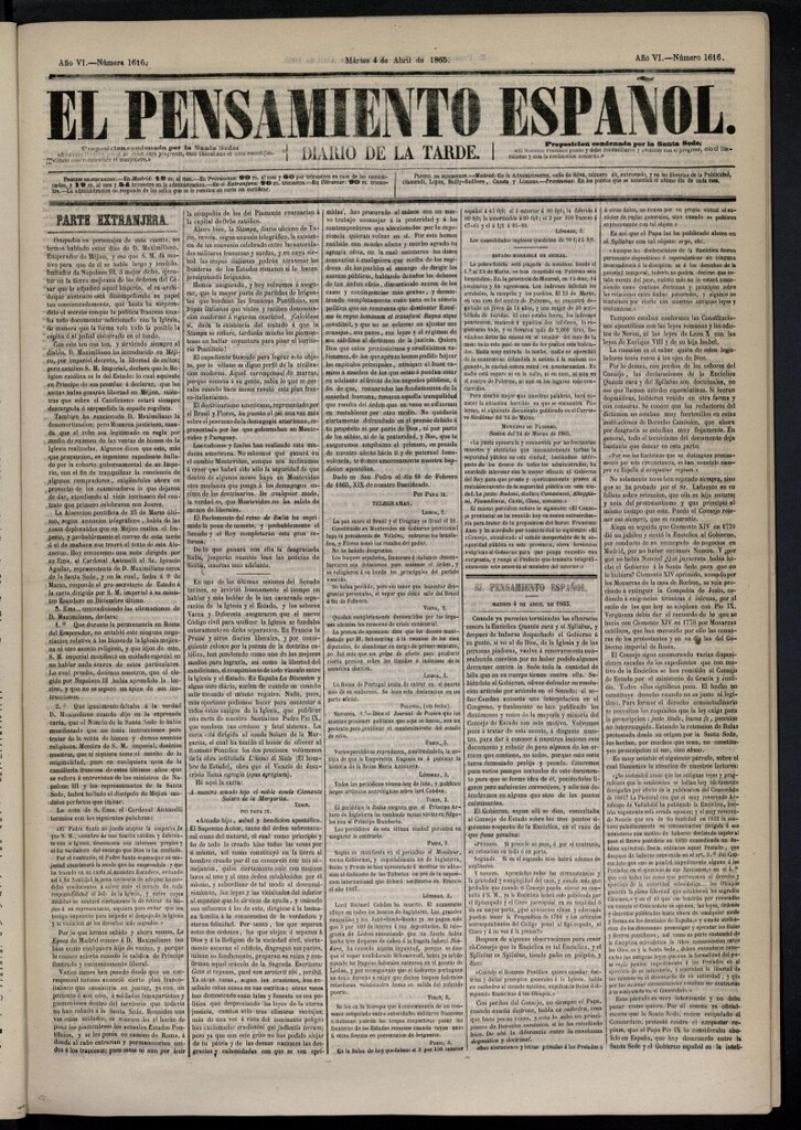 Miniatura de El Pensamiento Español del 4 de abril de 1865, nº 1616