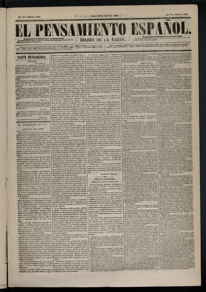 Miniatura de El Pensamiento Español del 11 de abril de 1865, nº 1622