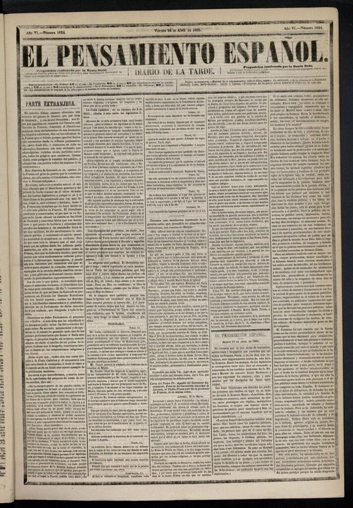 Miniatura de El Pensamiento Español del 14 de abril de 1865, nº 1624